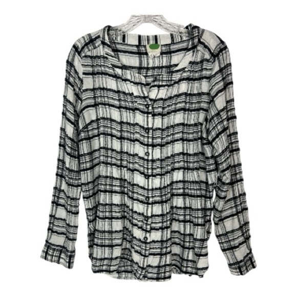 Anthropologie Sz 10 Tunic Black & White Pinktuck Button Front LS - Picture 2 of 9